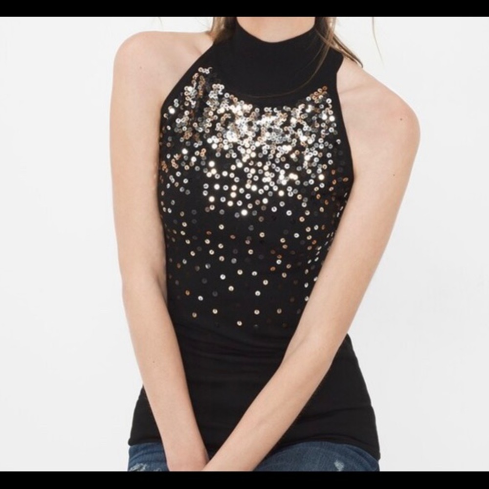White House Black Market Sequin Mock Sweater